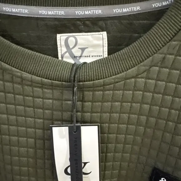 Ampersand Avenue Quilted Pullover Hoodie Size Medium Olive Fall NWT Oversized - Picture 2 of 13